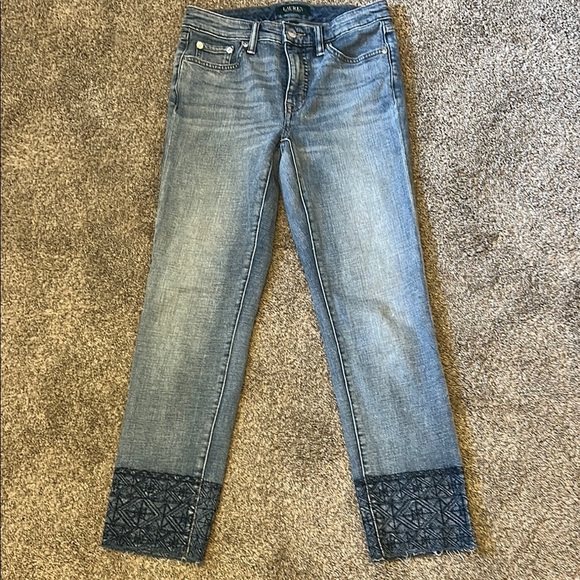 Ralph Lauren Denim - Ralph Lauren Blue Cropped Jeans with Embellished Hem